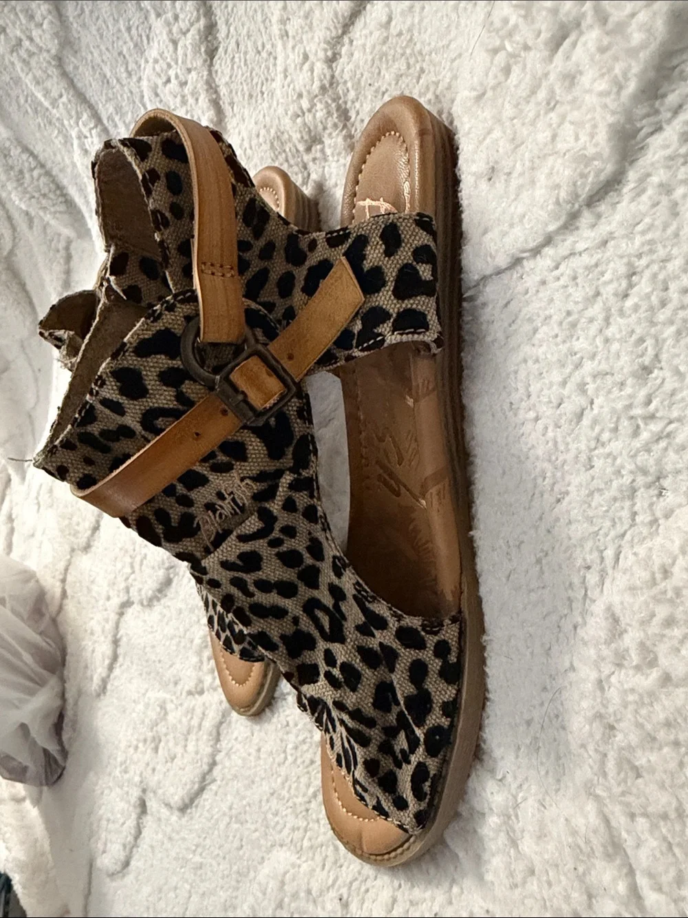 Leopard Print Ankle Bootie Sandals in Tan